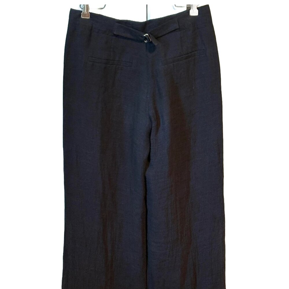 Charles Nolan Wide Leg Cropped Pants Women Size 2 Classic Linen Blend Navy